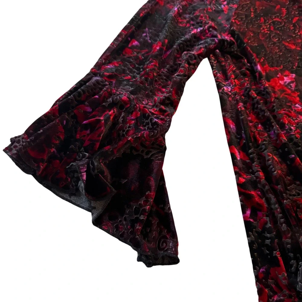 Whimsigoth Top‎ XL Velvet Burnout Bell Sleeve Witchy Goth Dark Fairy Vamp Cupio